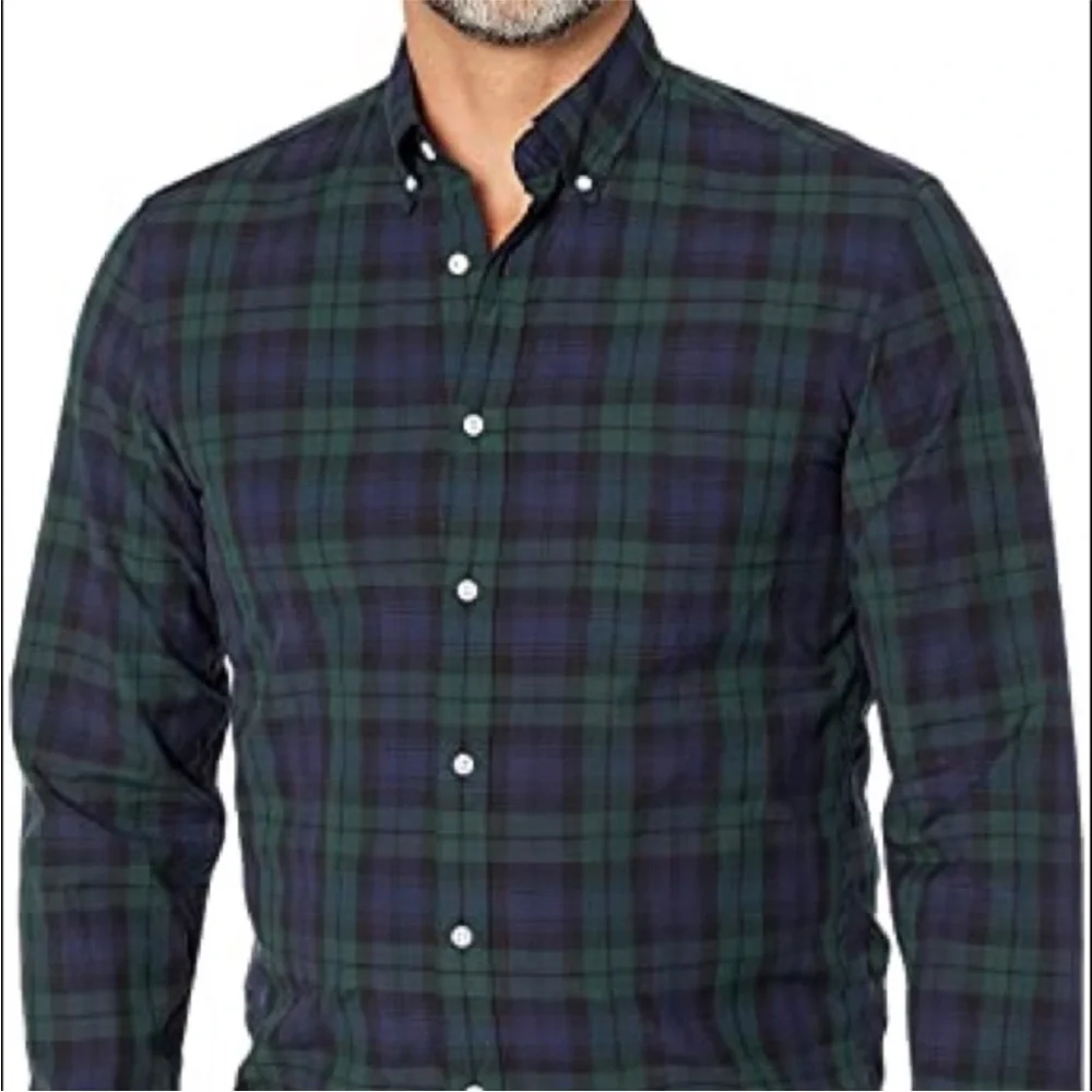J Crew‎ Classic Fit Blackwatch Pattern Secret Wash Organic Poplin Shirt XL Green